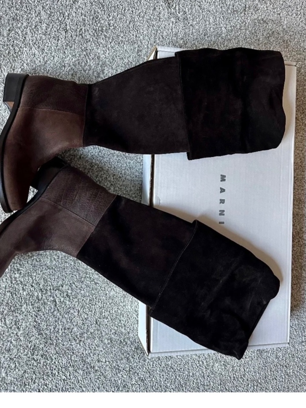 Marni Archival Y2K Chocolate Brown Suede Leather Fold Over Tall Boots 38 - Picture 10 of 10